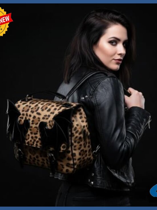 Gothic Bat Wing Convertible Backpack Purse, Faux Leather, Adjustable Straps